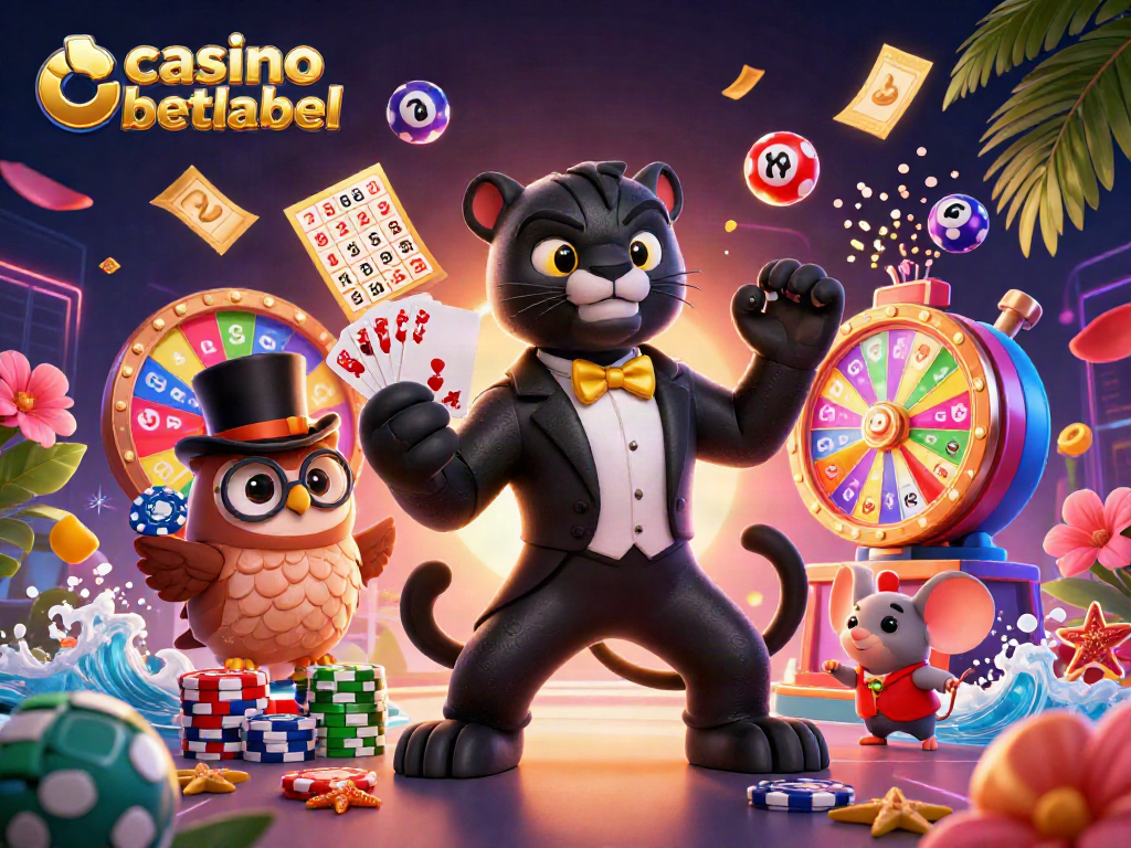 Engage in thrilling games at casino betlabel featuring 3D panther, owl, and mouse with vibrant game elements.